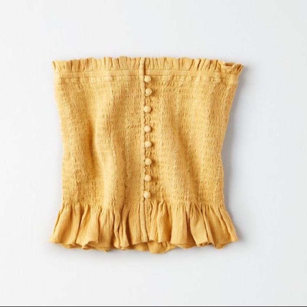 American Eagle Yellow Cropped Tube Top Smocked